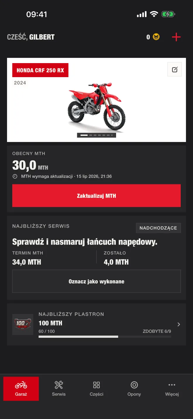 Garaż motocykla i nadchodzące zadania serwisowe w RUTT
