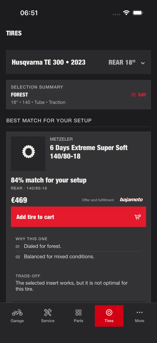 Example tire recommendation for forest riding