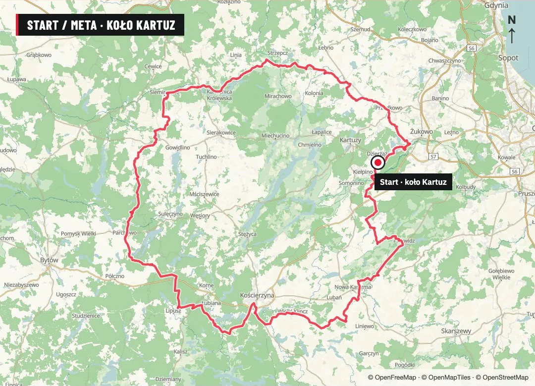 Mapa trasy GPX adventure: Kaszuby · Kartuzy–Kościerzyna, 189,4 km, start i meta